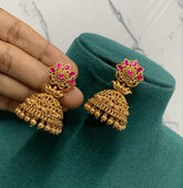 Beautiful Ruby Flower Jhumki In Nakshi - NE00358